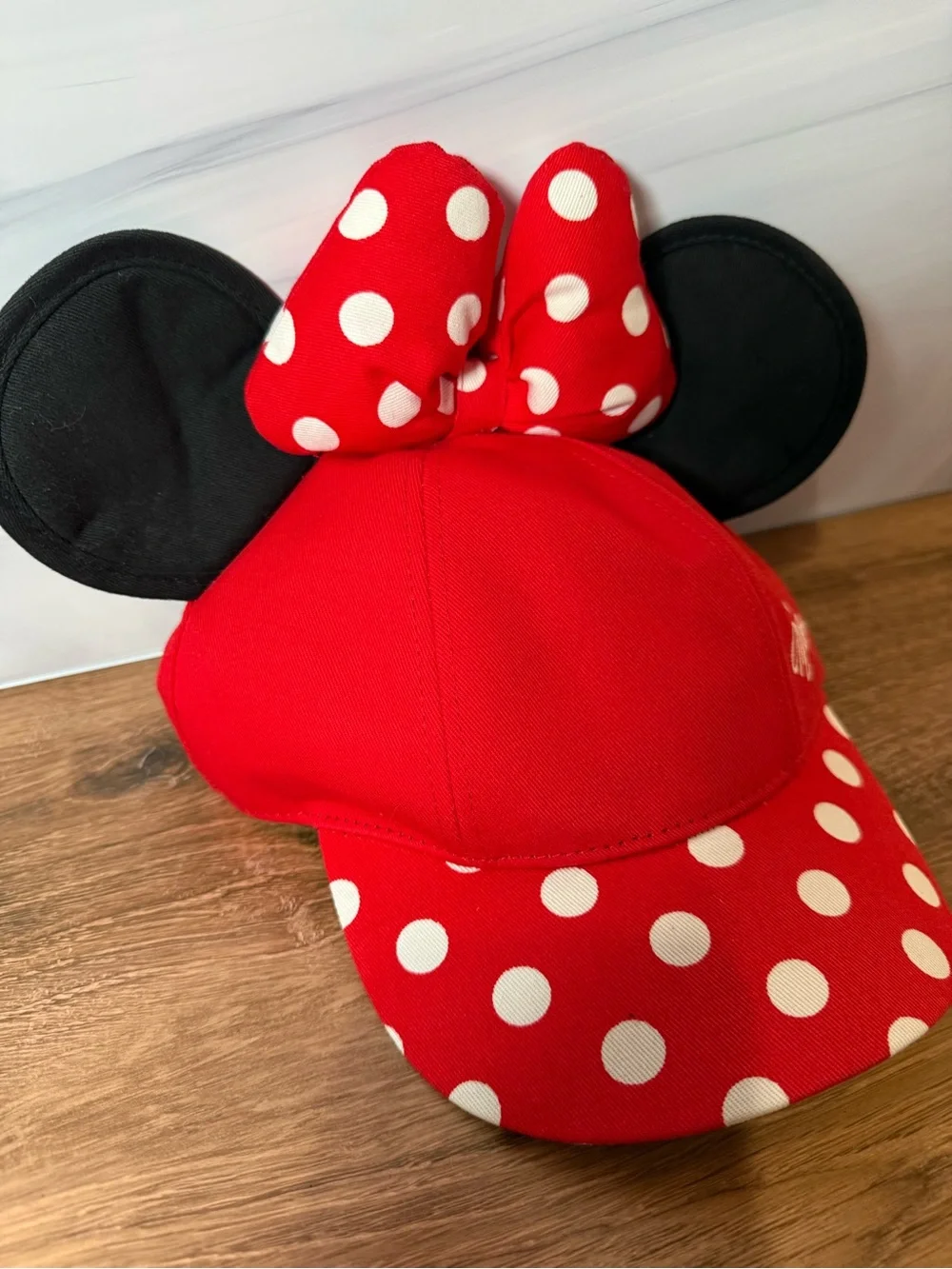 Disney Parks Minnie Mouse Youth Ear Baseball Cap Red Polka Dot Hat